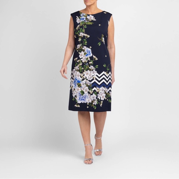 NEW Piero Moretti Blossom Shift Dress in Navy Women’s Italian Plus Size ~26 - Picture 1 of 13